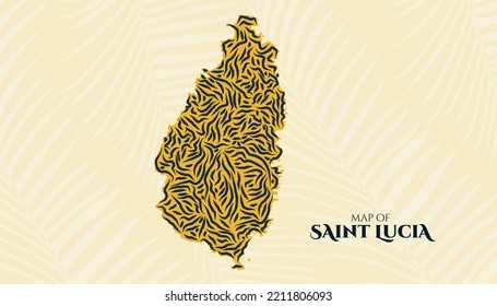 Art Deco Vintage Style Map of Saint Lucia Tiger Pattern perfect for Logo, Poster, Postcard, and Stamp.