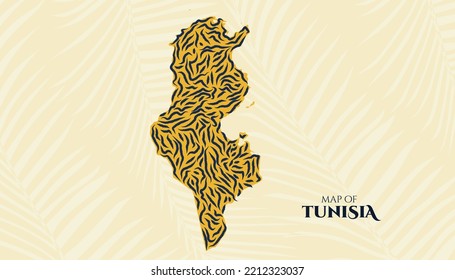 Art Deco Vintage Style Map of Tunisia Tiger Pattern perfect for Logo, Poster, Postcard, and Stamp. svg