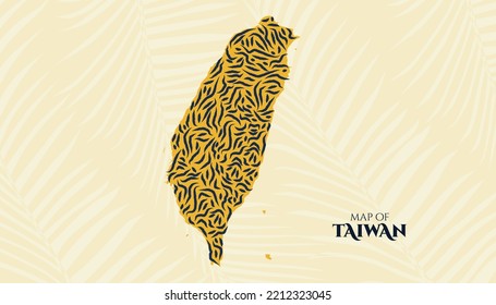 Mapa de estilo Art Deco de estilo vintage del patrón tigre de Taiwán perfecto para logotipo, afiche, postal y sello.