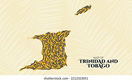 Art Deco Vintage Style Map of Trinidad and Tobago Tiger Pattern perfect for Logo, Poster, Postcard, and Stamp.
