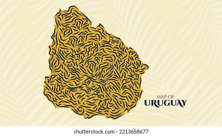 Art Deco Vintage Style Map Of Uruguay Tiger Pattern Perfect For Logo, Poster, Postcard, And Stamp.