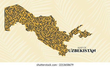 Art Deco Vintage Style Map of UzbekistanTiger Pattern perfect for Logo, Poster, Postcard, and Stamp.