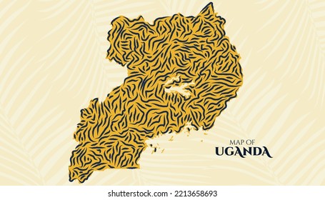 Art Deco Vintage Style Map of Uganda Tiger Pattern perfect for Logo, Poster, Postcard, and Stamp.