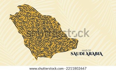 Art Deco Vintage Style Map of Saudi Arabia Tiger Pattern perfect for Logo, Poster, Postcard, and Stamp.