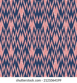 Papel pintado de estilo Art Déco. Patrón decorativo geométrico Patrón de ikat de chevron abstracto sin costura, patrón azul sin costura vectorial, fondo con motivos étnicos y tribales, lino zigzag