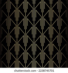 Art Deco Wallpaper. Black and gold seamless pattern in roaring twenties style. Line art deco background for interior design