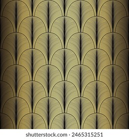 Art Deco Wallpaper. Black and gold seamless pattern in roaring twenties style. Line art deco background for interior design. Elegant art deco type