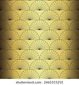 Art Deco Wallpaper. Black and gold seamless pattern in roaring twenties style. Line art deco background for interior design. Elegant art deco type