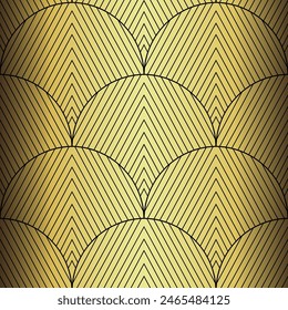 Art Deco Wallpaper. Black and gold seamless pattern in roaring twenties style. Line art deco background for interior design. Elegant art deco type