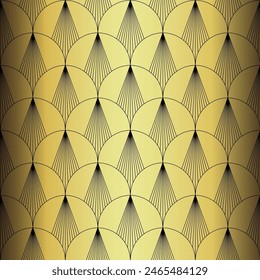 Art Deco Wallpaper. Black and gold seamless pattern in roaring twenties style. Line art deco background for interior design. Elegant art deco type