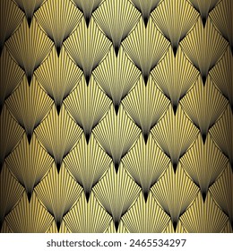 Art Deco Wallpaper. Black and gold seamless pattern in roaring twenties style. Line art deco background for interior design. Elegant art deco type