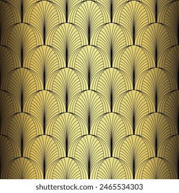 Art Deco Wallpaper. Black and gold seamless pattern in roaring twenties style. Line art deco background for interior design. Elegant art deco type