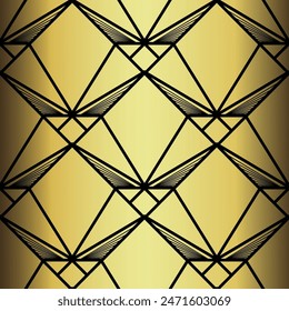 Art Deco Wallpaper. Black and gold seamless pattern in roaring twenties style. Line art deco background for interior design. Elegant art deco type