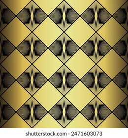 Art Deco Wallpaper. Black and gold seamless pattern in roaring twenties style. Line art deco background for interior design. Elegant art deco type