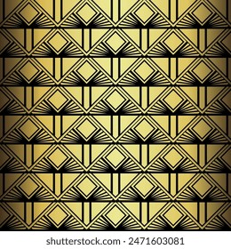 Art Deco Wallpaper. Black and gold seamless pattern in roaring twenties style. Line art deco background for interior design. Elegant art deco type