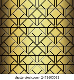 Art Deco Wallpaper. Black and gold seamless pattern in roaring twenties style. Line art deco background for interior design. Elegant art deco type