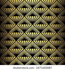 Art Deco Wallpaper. Black and gold seamless pattern in roaring twenties style. Line art deco background for interior design. Elegant art deco type