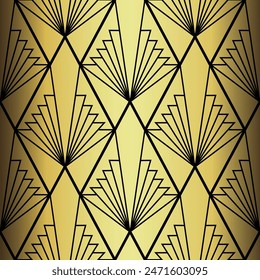 Art Deco Wallpaper. Black and gold seamless pattern in roaring twenties style. Line art deco background for interior design. Elegant art deco type