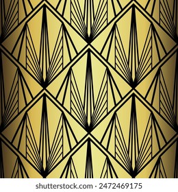 Art Deco Wallpaper. Black and gold seamless pattern in roaring twenties style. Line art deco background for interior design. Elegant art deco type