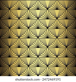 Art Deco Wallpaper. Black and gold seamless pattern in roaring twenties style. Line art deco background for interior design. Elegant art deco type