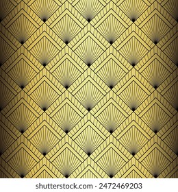 Art Deco Wallpaper. Black and gold seamless pattern in roaring twenties style. Line art deco background for interior design. Elegant art deco type