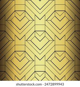 Art Deco Wallpaper. Black and gold seamless pattern in roaring twenties style. Line art deco background for interior design. Elegant art deco type