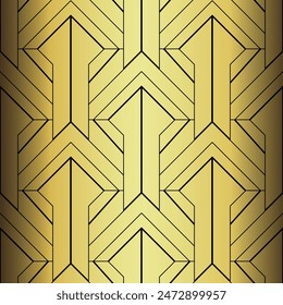 Art Deco Wallpaper. Black and gold seamless pattern in roaring twenties style. Line art deco background for interior design. Elegant art deco type