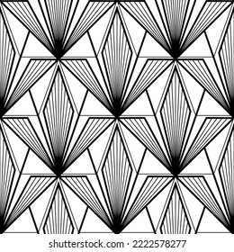 Art Deco Wallpaper. Black and white seamless pattern in roaring twenties style. Line art deco background for interior design