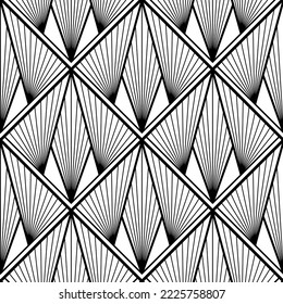 Art Deco Wallpaper. Black and white seamless pattern in roaring twenties style. Line art deco background for interior design