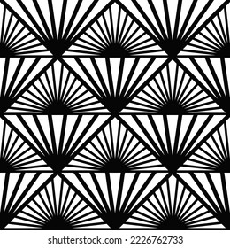 Art Deco Wallpaper. Black and white seamless pattern in roaring twenties style. Line art deco background for interior design