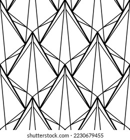 Art Deco Wallpaper. Black and white seamless pattern in roaring twenties style. Line art deco background for interior design