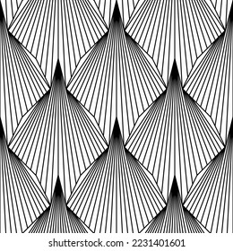 Art Deco Wallpaper. Black and white seamless pattern in roaring twenties style. Line art deco background for interior design