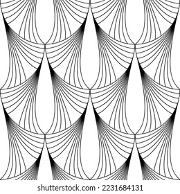 Art Deco Wallpaper. Black and white seamless pattern in roaring twenties style. Line art deco background for interior design