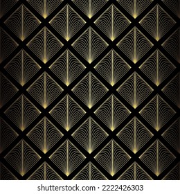 Art Deco Wallpaper. Seamless pattern in roaring twenties style. Gold and black art deco background for interior design
