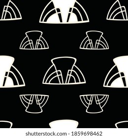 Art deco wave synol, beige white on black background, simple stylish vector pattern.