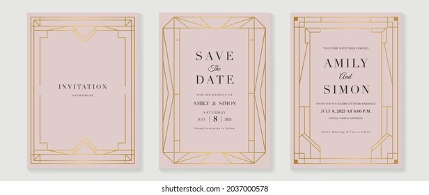 Art deco wedding invitation card vector. Luxury classic antique cards design for VIP invite, Gatsby invitation gold, Fancy party event, Save the date card and Thank you card. Vector illustration.