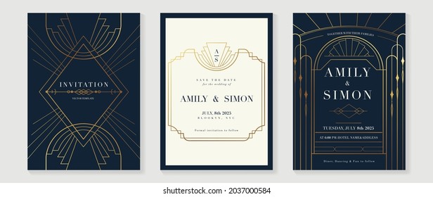Art deco wedding invitation card vector. Luxury classic antique cards design for VIP invite, Gatsby invitation gold, Fancy party event, Save the date card and Thank you card. Vector illustration. - Shutterstock ID 2037000584