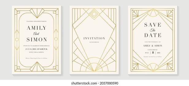 Art deco wedding invitation card vector. Luxury classic antique cards design for VIP invite, Gatsby invitation gold, Fancy party event, Save the date card and Thank you card. Vector illustration. - Shutterstock ID 2037000590