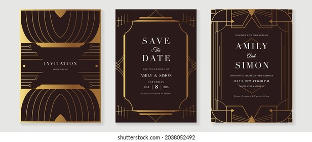 Art deco wedding invitation card vector. Luxury classic antique cards design for VIP invite, Gatsby invitation gold, Fancy party event, Save the date card and Thank you card. Vector illustration.