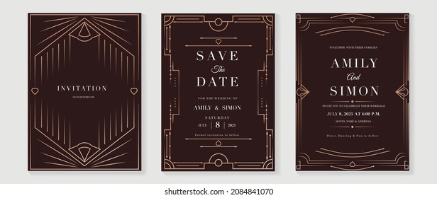 Art deco wedding invitation card vector. Luxury classic antique cards design for VIP invite, Gatsby invitation gold, Fancy party event, Save the date card and Thank you card. Vector illustration.