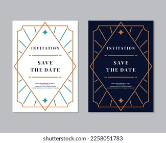 Art deco wedding invitation card vector. Luxury classic antique cards design for VIP invitation