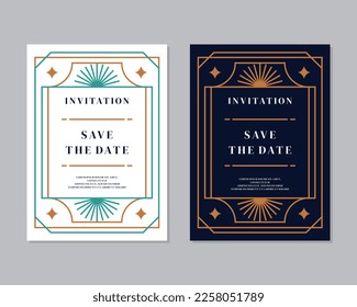 Art deco wedding invitation card vector. Luxury classic antique cards design for VIP invitation