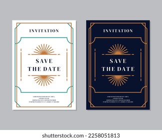 Art deco wedding invitation card vector. Luxury classic antique cards design for VIP invitation