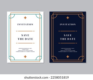 Art deco wedding invitation card vector. Luxury classic antique cards design for VIP invitation