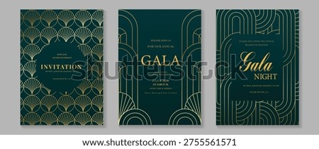 Art deco wedding invitation card vector. Luxury classic antique cards design for VIP invite, Gatsby invitation gold, Fancy party event, Save the date card and Thank you card. Vector illustration
