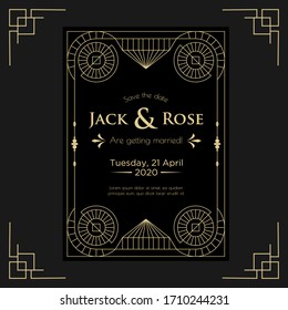 Art deco wedding invitation design template