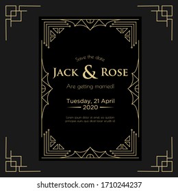 Art deco wedding invitation design template
