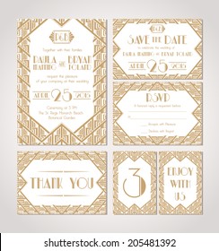 Art Deco Wedding Invitation Template. Save the Date.