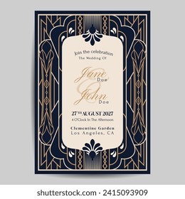 Plantilla de invitación a matrimonio Art Deco