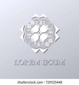 Art deco white ornamental logo. Template for design. Vector illustration eps10